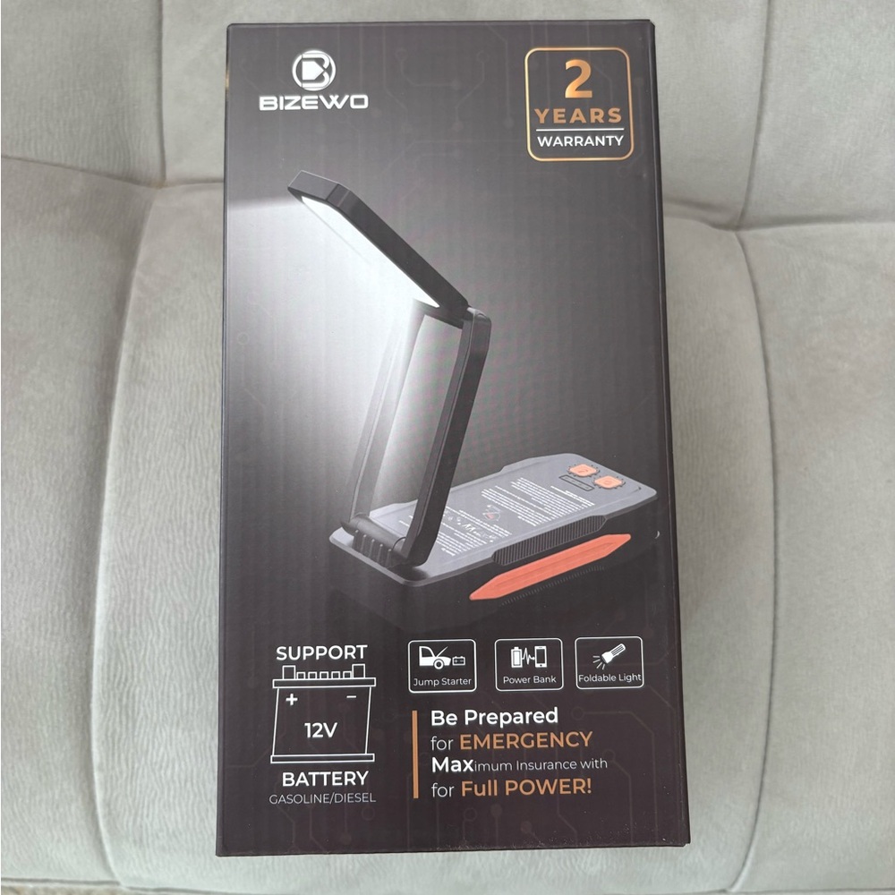 BIZEWO Foldable LED Work Light with Power Bank and Jump Start - Black & Orange